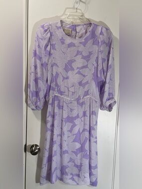 Vintage Pellini Lilac Floral-Print Long Sleeve Midi Dress